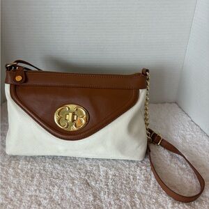 Emma Fox Vintage Crossbody Envelope Leather Crossbody Bag. Gold Floral Lining